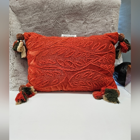 Oblong Embroidered Leaf Pattern Accent Pillow Rust - Picture 2 of 9